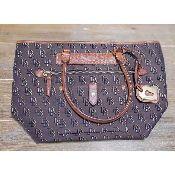Dooney & Bourke Florentine Vachetta Leather Monogram Logo Shoulder Tote Bag - Picture 1 of 9